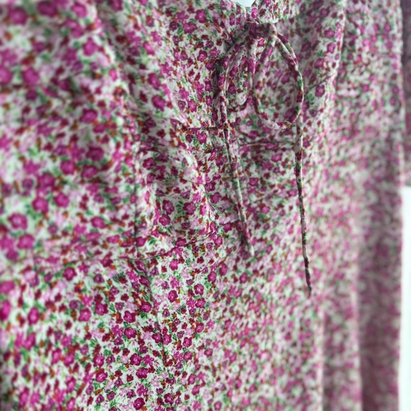 Astr Floral Print Puff Sleeve Dress Magenta Lime Ditsy XS - Picture 6 of 14